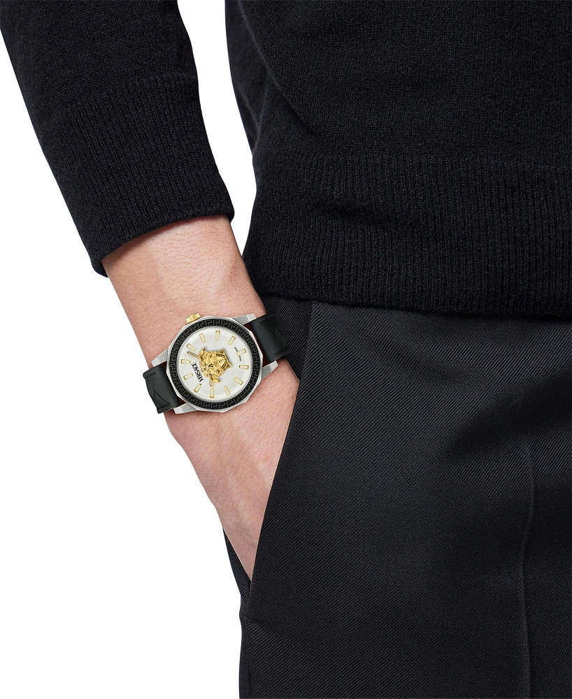 Versace Men's Swiss Black Leather Strap Watch 43mm