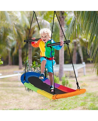 Saucer Tree Swing Surf Kids Outdoor Adjustable Oval Platform Set w/ Handle Green