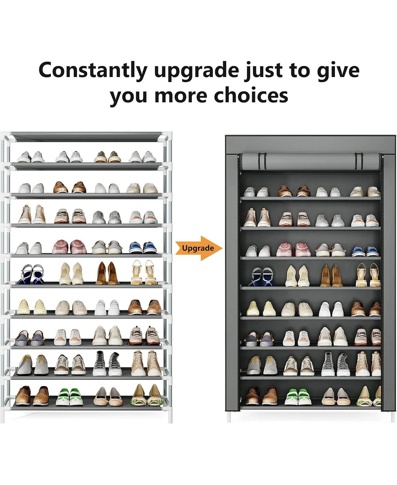 Tribesigns 10 Tier Shoes Rack with Cover, Shoes Racks Organizer for Closet, Black Vertical Shoe Shelf for Entryway,50 Pair Large Shoe Stand, Non-Woven