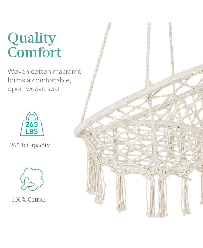 Best Choice Products Handwoven Cotton Macrame Hammock Hanging Chair Swing for Indoor & Outdoor Use w/ Backrest