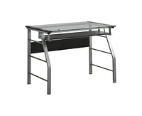 Kings Brand Furniture Metal and Glass Top Home Office Computer Desk/Table
