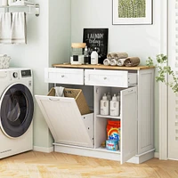 Wooden Kitchen Trash Cabinet Tilt Out Bin Holder with Drawer & Storage Shelf