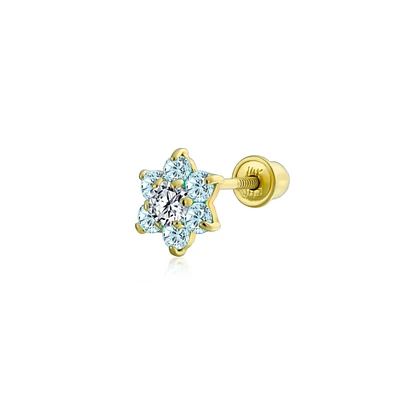 Bling Jewelry Tiny Aqua Blue Cubic Zirconia Flower Helix Cartilage Ear Lobe Piercing Daith Cz 1 Piece Stud Earring For Women 14K Gold Screw back
