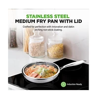 NutriChef 10'' Stir Fry Pan with Glass Lid - Triply Stainless Steel Cookware, Dakin Etching Non-Stick Coating Inside and Outside