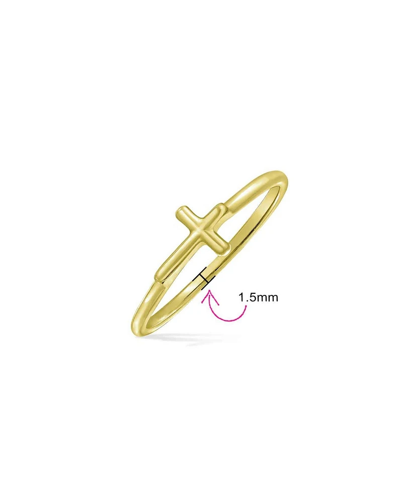 Bling Jewelry Minimalist Simple Midi Knuckle Thin 1MM Band Stackable Religious Sideways Cross Ring Gold Plated .925 Sterling Silver