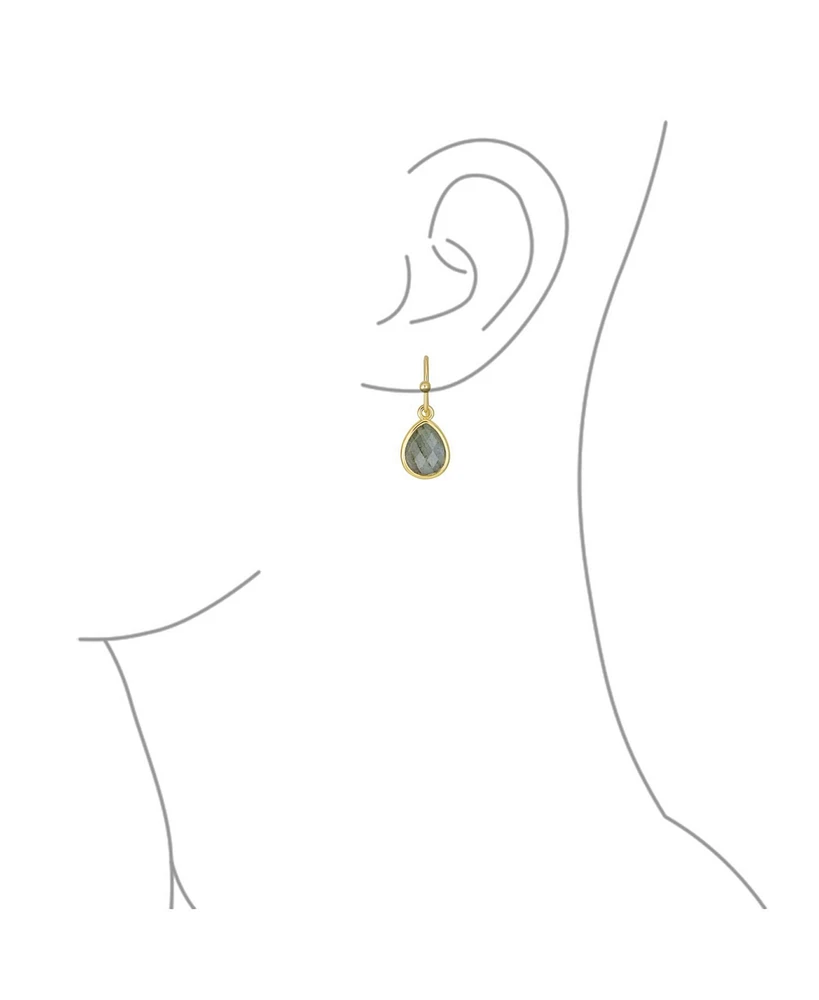 Bling Jewelry Delicate Fine Dusty Rose Natural Sandstone Quartz Faceted Briolette Teardrop Pear Shaped Drop French Wire Fish Hook Earrings Yellow Gold