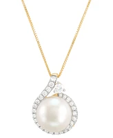 Grown With Love Cultured Freshwater Pearl (10mm) & Lab Grown Diamond (3/8 ct. t.w.) 18" Pendant Necklace in 14k Gold