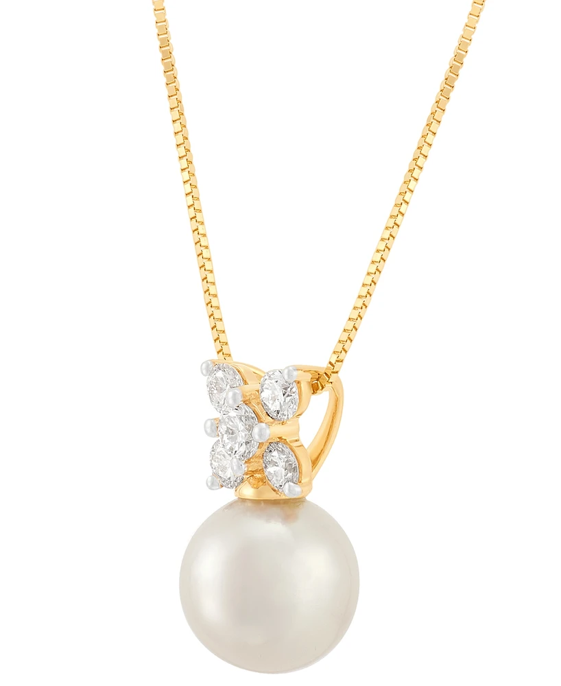 Grown With Love Cultured Freshwater Pearl (8-1/2mm) & Lab Grown Diamond (1/3 ct. t.w.) Cluster 18" Pendant Necklace in 14k Gold
