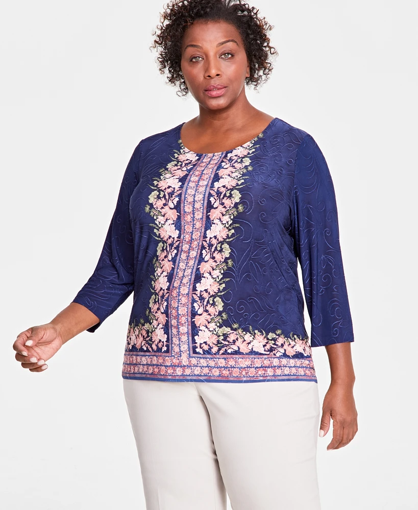 Jm Collection Plus Enchantment Floral Jacquard Top, Exclusively at Macy's