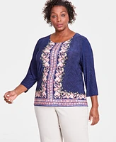 Jm Collection Plus Enchantment Floral Jacquard Top, Exclusively at Macy's