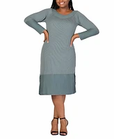 24seven Comfort Apparel Plus Rib Knit Long Sleeve Sweater Dress