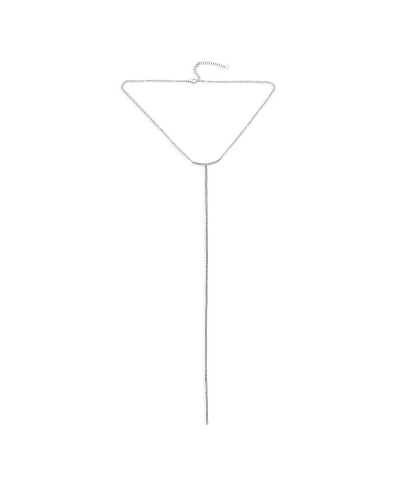Bling Jewelry Minimalist Simple Thin Cubic Zirconia Pave Cz Lariat Choker Necklace Prom .925 Sterling Silver Adjustable