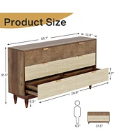 Tribesigns 6-Drawer Dresser for Bedroom: 55 Inches Modern Chest of Drawers with Gold Metal Handles, Green Long Double Dresser Organizer Wood Cabinet f