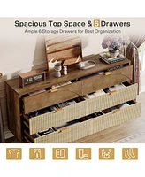 Tribesigns 6-Drawer Dresser for Bedroom: 55 Inches Modern Chest of Drawers with Gold Metal Handles, Green Long Double Dresser Organizer Wood Cabinet f