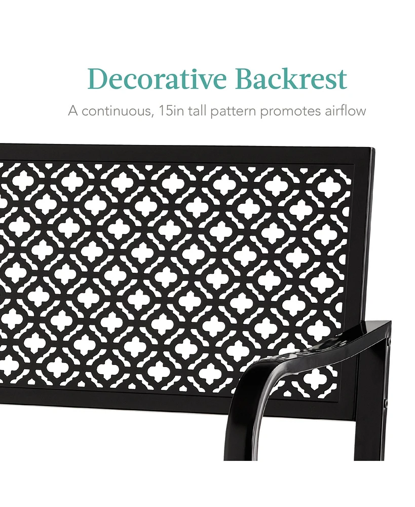 Best Choice Products Indoor Outdoor Steel Garden Bench w/ Geometric Backrest