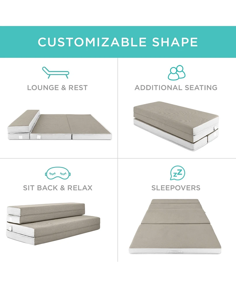 Best Choice Products 4in Thick Folding Portable Taupe Mattress Topper w/ Carry Case