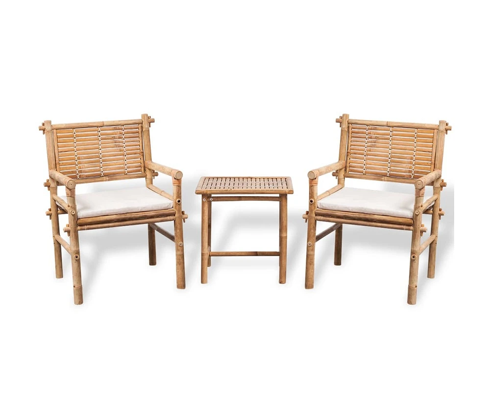vidaXL 3 Piece Bistro Set with Cushions Bamboo