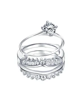 Bling Jewelry Cocktail Statement Ring: 1CT Round Solitaire Cz Band Guard Enhancer in Sterling Silver