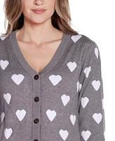 Belldini Women's Hearts Jacquard Cardigan Sweater