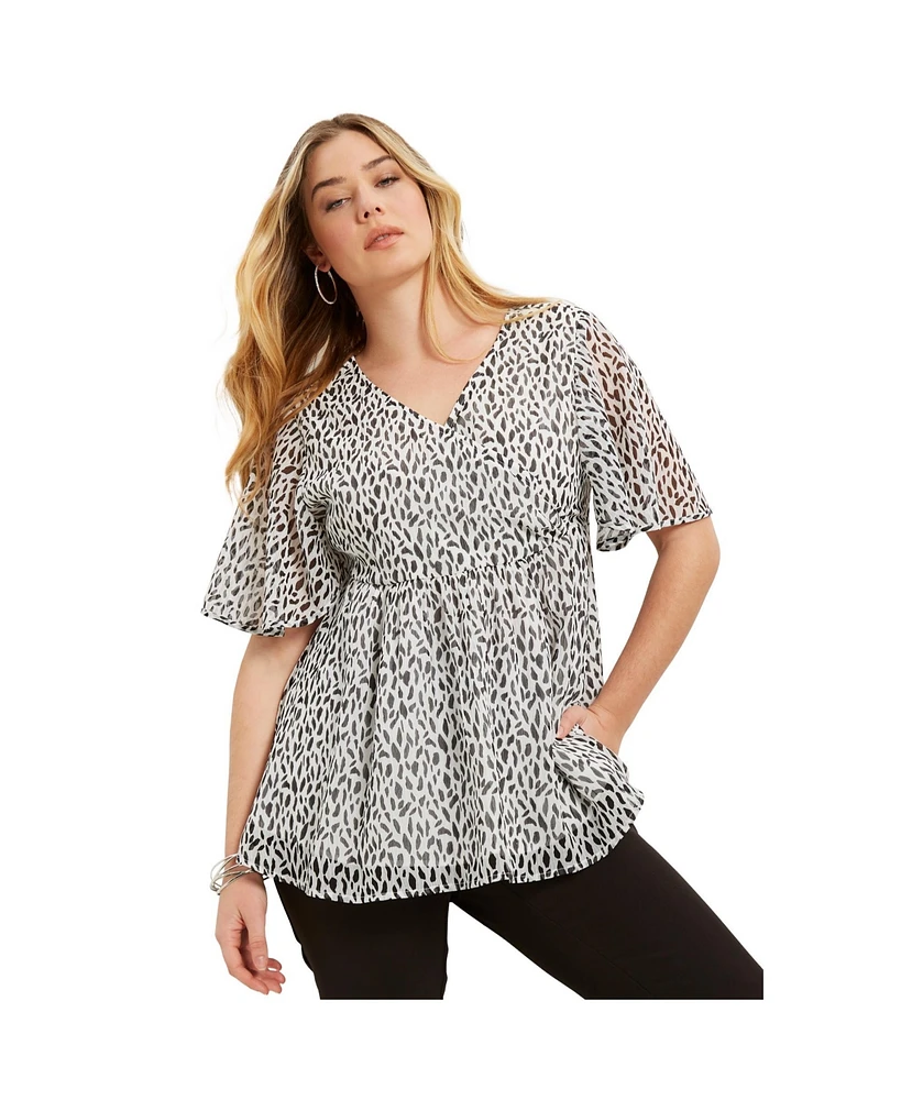 June + Vie Women's Faux Wrap Fit-And-Flare Top
