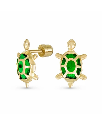 Bling Jewelry Petite Tiny Nautical Vacation Cz Green Tortoise Turtle Yellow 14K Gold Stud Earrings Secure Screw back