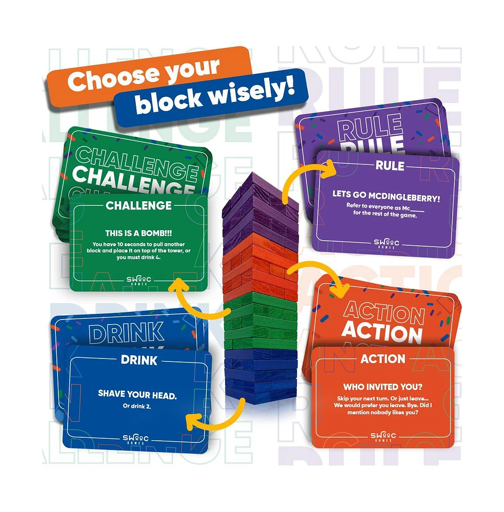 Swooc Ultimate Party Tower - 100 Original Commands, 60 Blocks & 1000's of Hilarious Rule Combinations - Fun Party Games