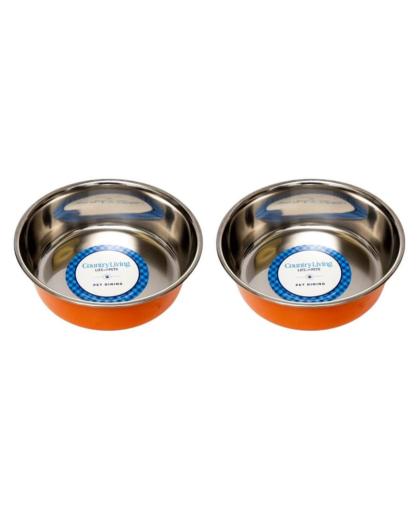 Country Living Set of 2 Heavy Gauge Stainless Steel Dog Bowls - Non-Skid, Durable & Rust-Resistant, Perfect for Food Water