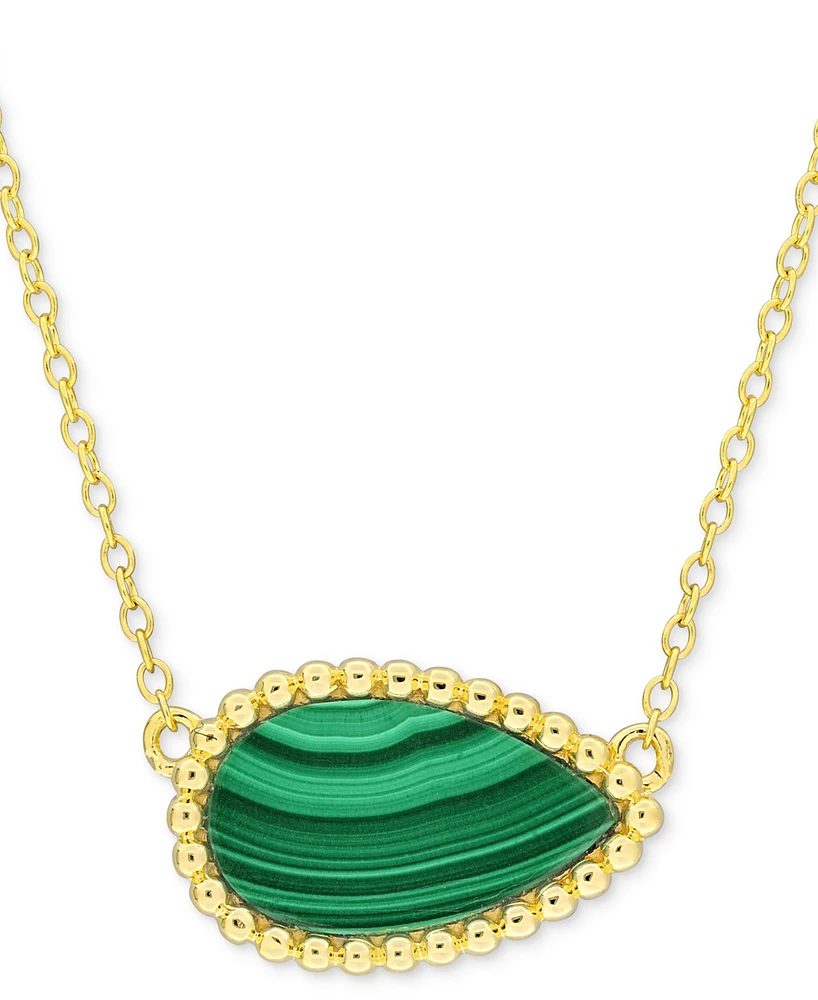 Black Agate Pear Bead Frame 17" Pendant Necklace Sterling Silver (Also White Agate, Malachite, & Lapis)