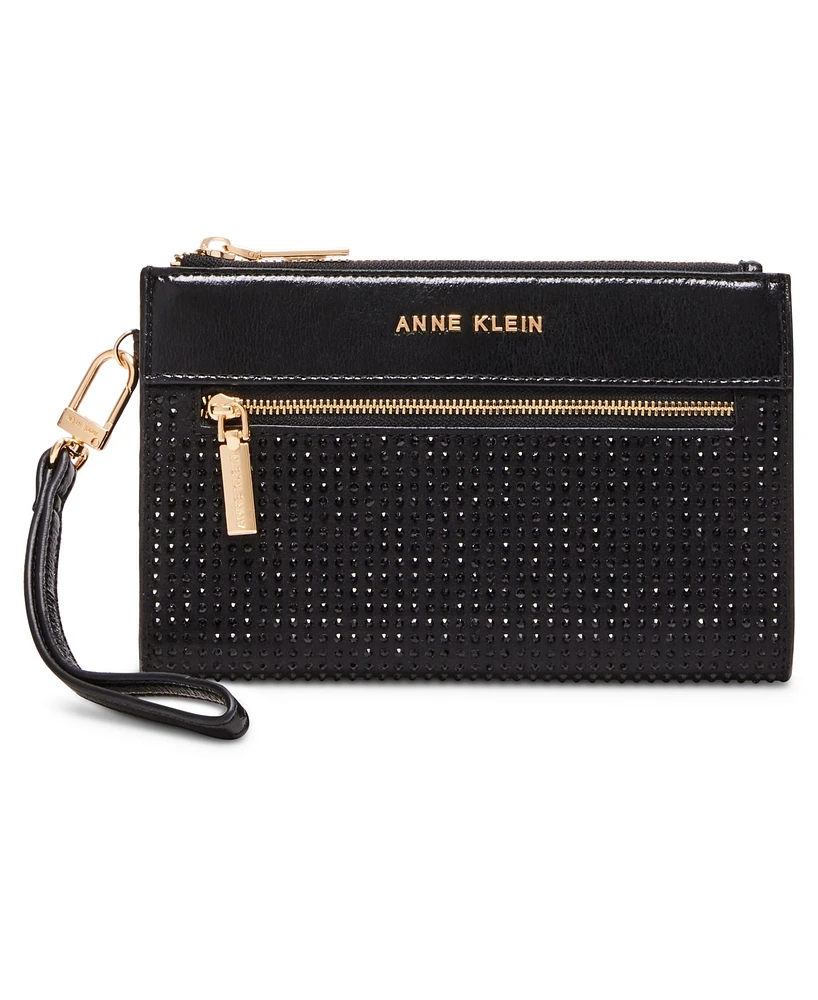 Ak 2 piece gift set with rhinestone zip clutch and card case