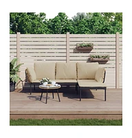 vidaXL 3 Piece Patio Lounge Set with Beige Cushions Poly Rattan