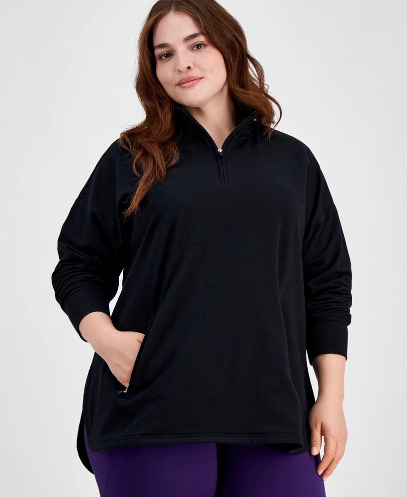 Id Ideology Plus Size Stand Collar Quarter-Zip Long-Sleeve Top, Created for Macy's