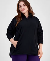 Id Ideology Plus Size Stand Collar Quarter-Zip Long-Sleeve Top, Created for Macy's