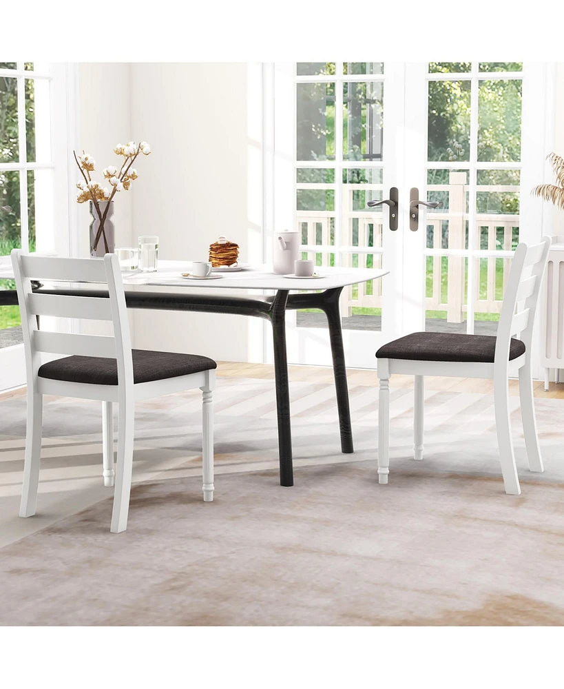 Gymax Wooden Dining Chair Set of 4 w/ Acacia Wood Legs Padded Cushion Ladder Back