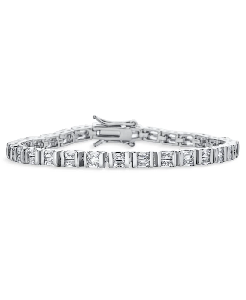 Bling Jewelry Alternating Sparkling 20CT Square Princess Cut Cubic Zirconia Tennis Bracelet Silver Plated 7 Inch