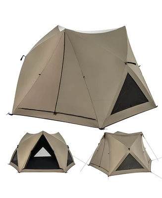 Pop-up Camping Tent for 4/5/6 People with Rainfly Skylight 3 Doors 3 Windows