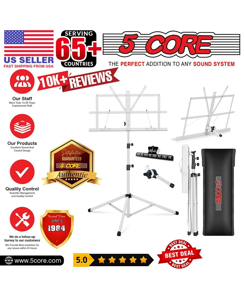 5 Core Music Stand For Sheet Music Portable Tripod Adjustable Folding Note Holder - Blue Higher Version with Light