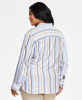 Tommy Hilfiger Plus Size Striped Roll-Tab Shirt