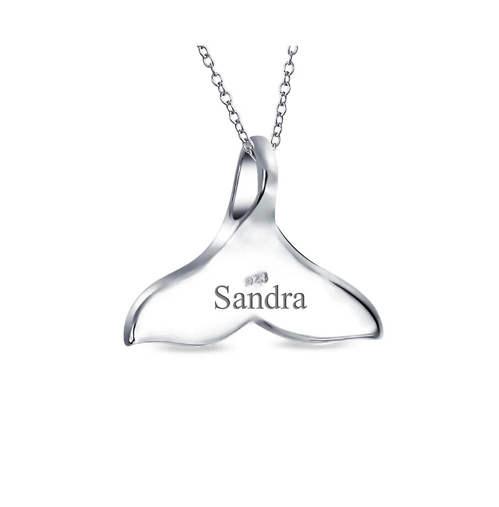 Bling Jewelry Nautical Blue Inlay Created Opal Fish Fin Whale Tail Pendant Necklace .925 Sterling Silver