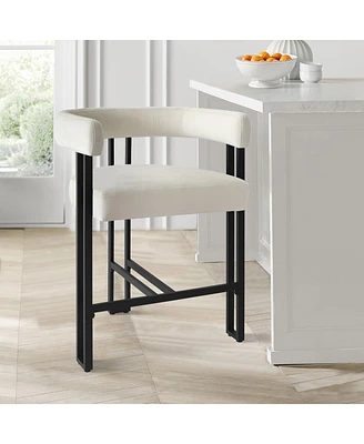 Maison Boucle Velvet Counter Stool,Boasting Curved Frame Armrest Stool with Three Legs(1PK)-Maison