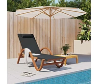 vidaXL Sun Lounger with Pillow Gray Textilene and Solid Wood Poplar