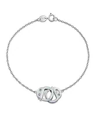 Bling Jewelry Minimalist Thin Partners Couples Interlocking Handcuff Bracelet Cz Accent .925 Sterling Silver with Working Lock Clasp