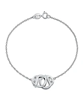 Bling Jewelry Minimalist Thin Partners Couples Interlocking Handcuff Bracelet Cz Accent .925 Sterling Silver with Working Lock Clasp