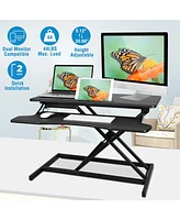 Height Adjustable Standing Desk – 31.3'' Wide Sit-to-Stand Converter, Tabletop Workstation for Laptops & Dual Monitors, Black