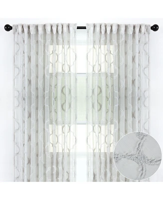 Chanasya Premium 2-Panel Moroccan Embroidered Design Textured Sheer Curtain Panels - for Windows Living Room Bedroom Kitchen Office