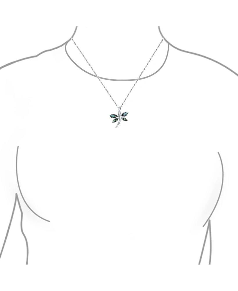 Bling Jewelry Rainbow Abalone Shell Inlay Butterfly Dragonfly Firefly Pendant Necklace .925 Sterling Silver With Chain