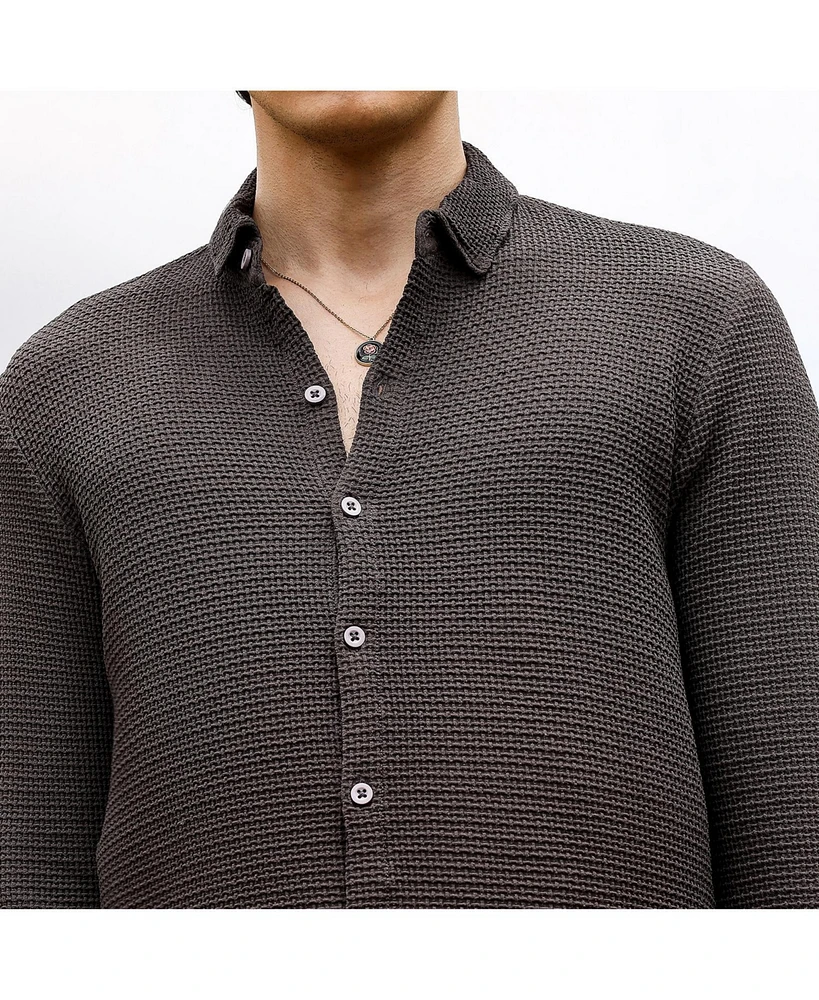 Men's Charcoal Black Weave-Textured Shirt