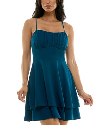 Emerald Sundae Juniors' Ruched Tiered Fit & Flare Dress