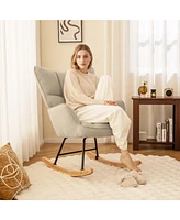Linen Nursery Rocking Chair with High Backrest Padded Armrests & Seat for Nursery Light