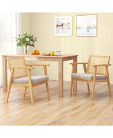 Mid Century Modern Accent Chairs Set of 2 with Breathable Rattan Back Dining Room
