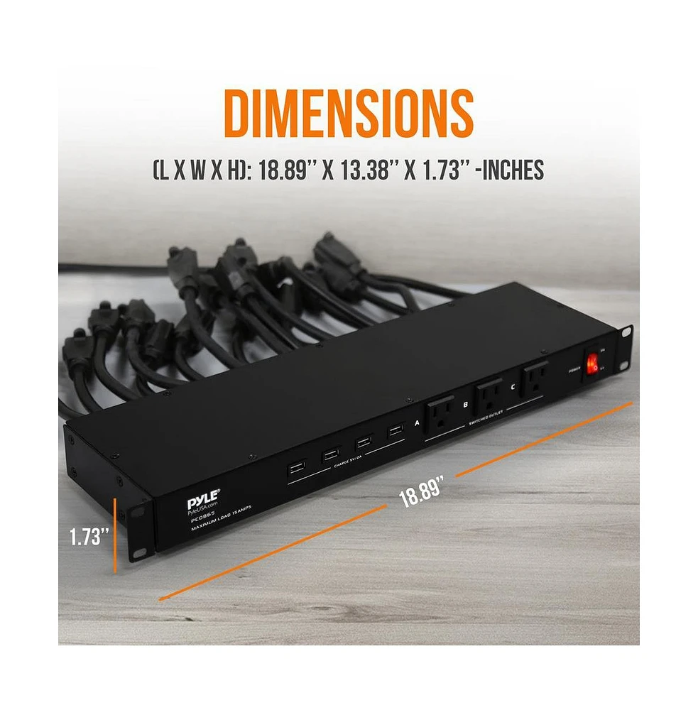 Pyle Pro Audio Power Supply Surge Protector, Rack Mount Power Conditioner Strip with (4) Usb Charge Ports